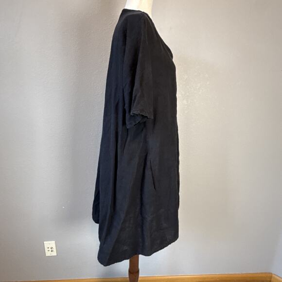 Crown Linen Designs Womens Oversized Swing Shift Dress Size XS/S Black Pockets - Picture 7 of 8